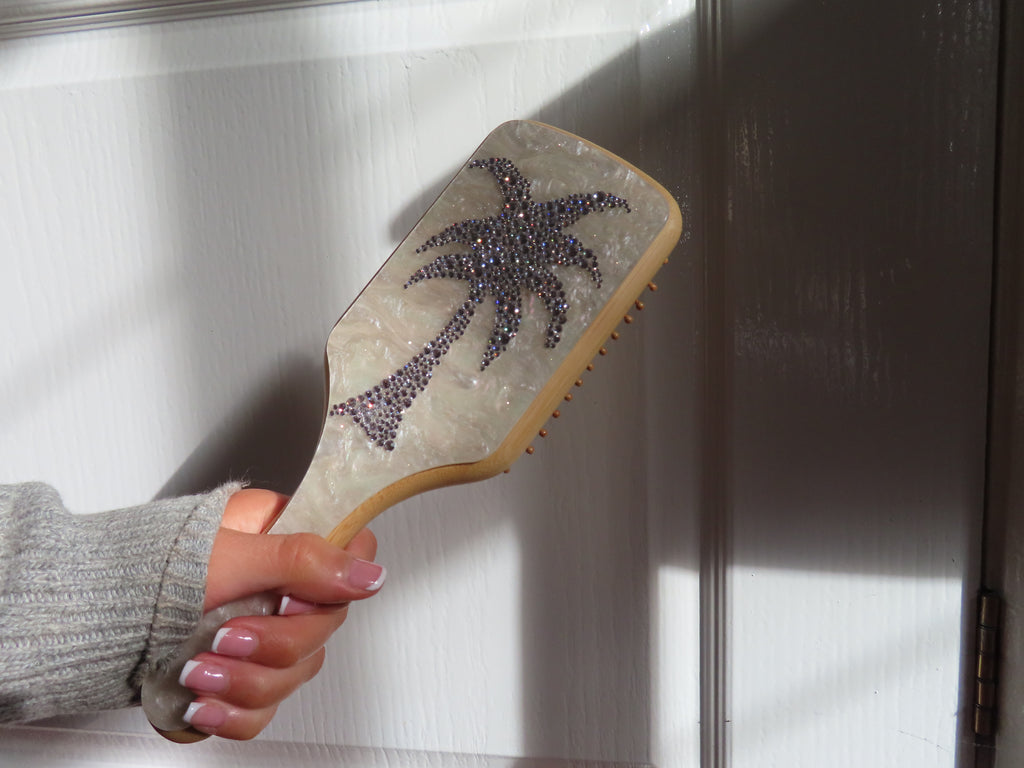 Palm Tree bedazzled Bamboo Large Paddle Hair Brush