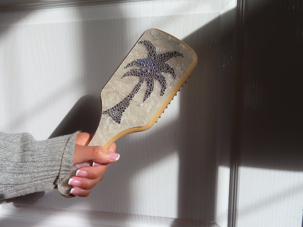 Palm Tree bedazzled Bamboo Large Paddle Hair Brush