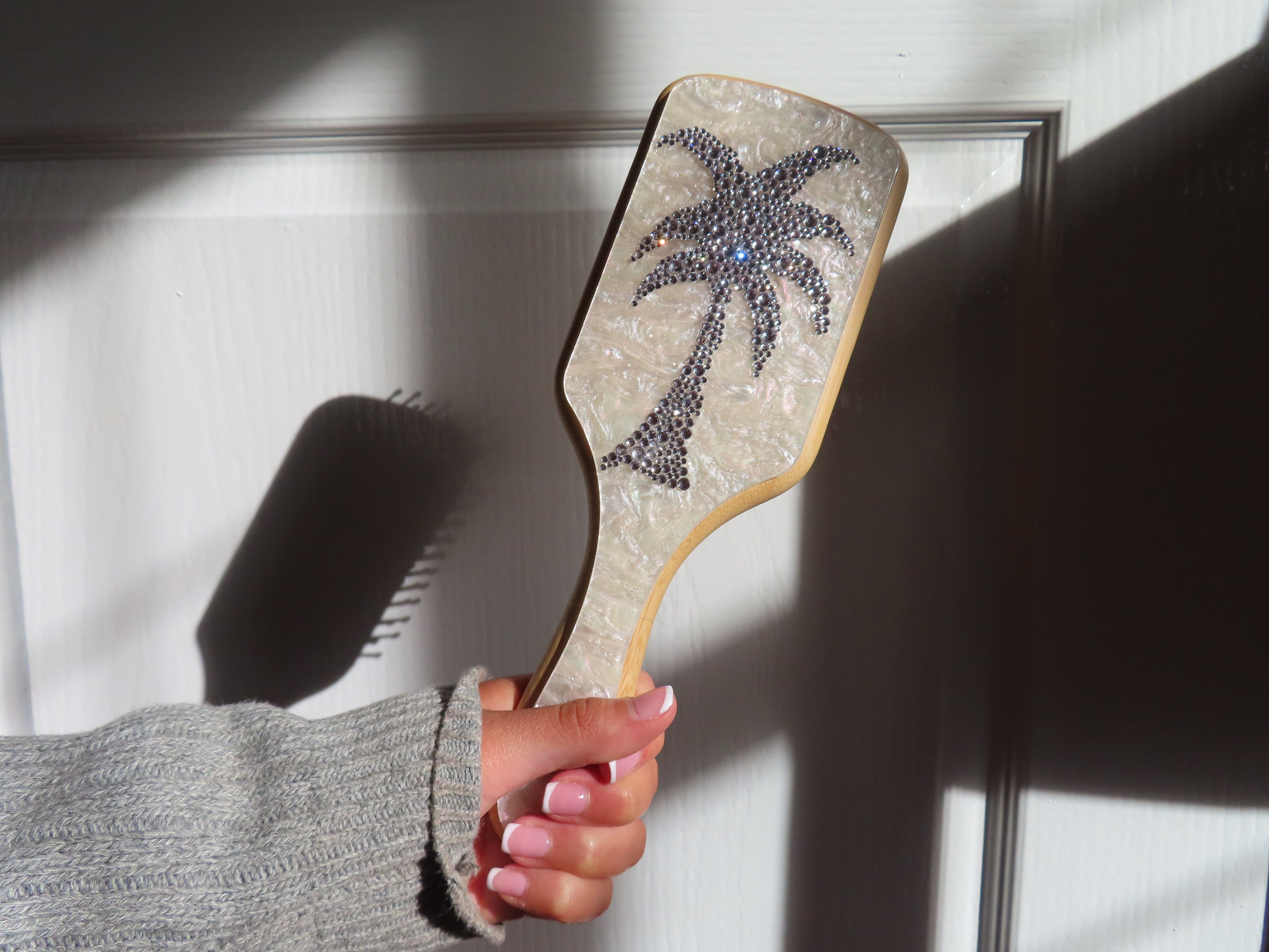 Palm Tree bedazzled Bamboo Large Paddle Hair Brush