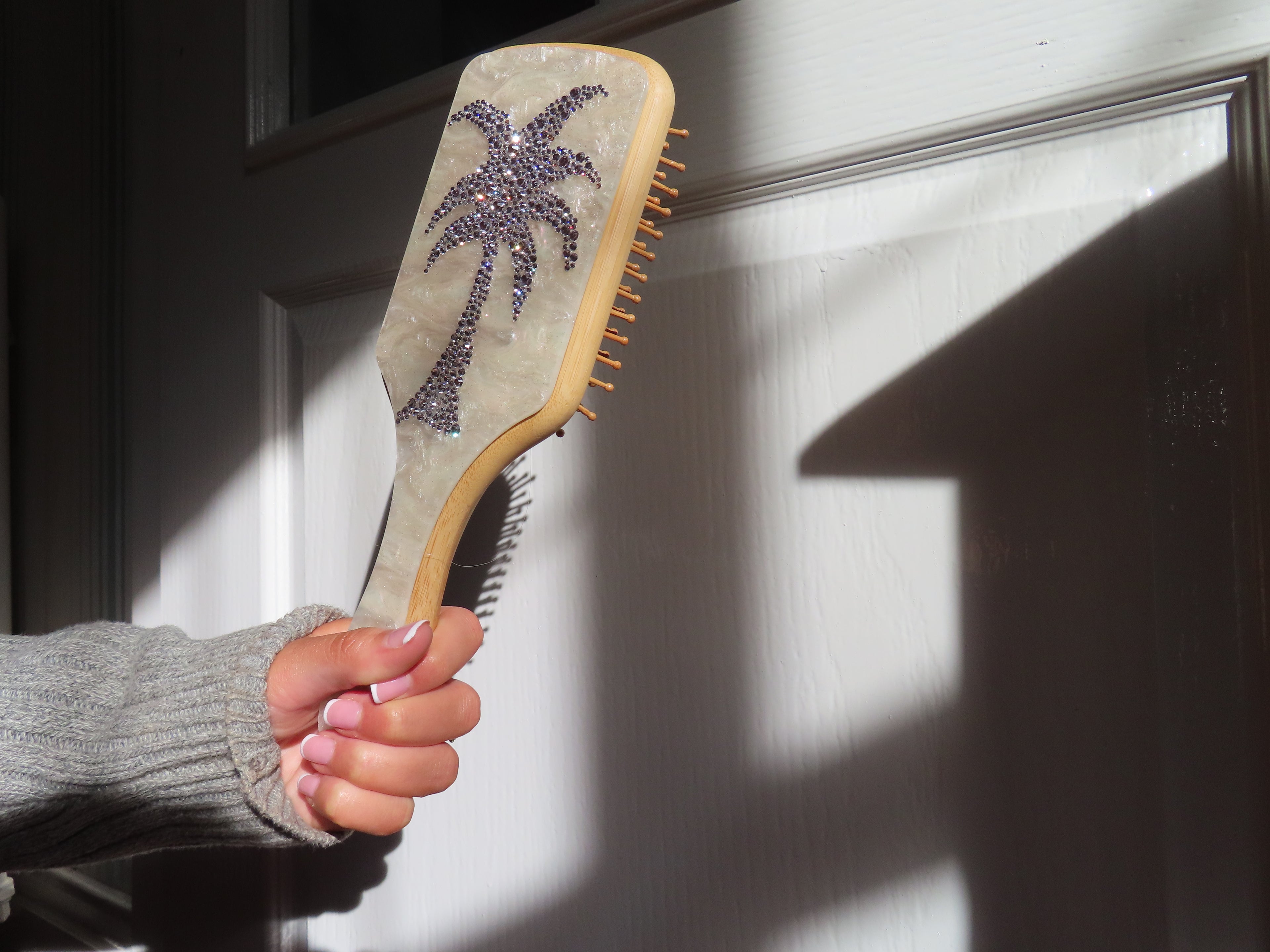 Palm Tree bedazzled Bamboo Large Paddle Hair Brush