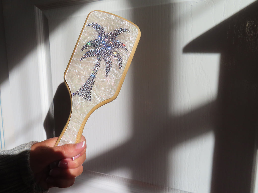 Palm Tree bedazzled Bamboo Large Paddle Hair Brush