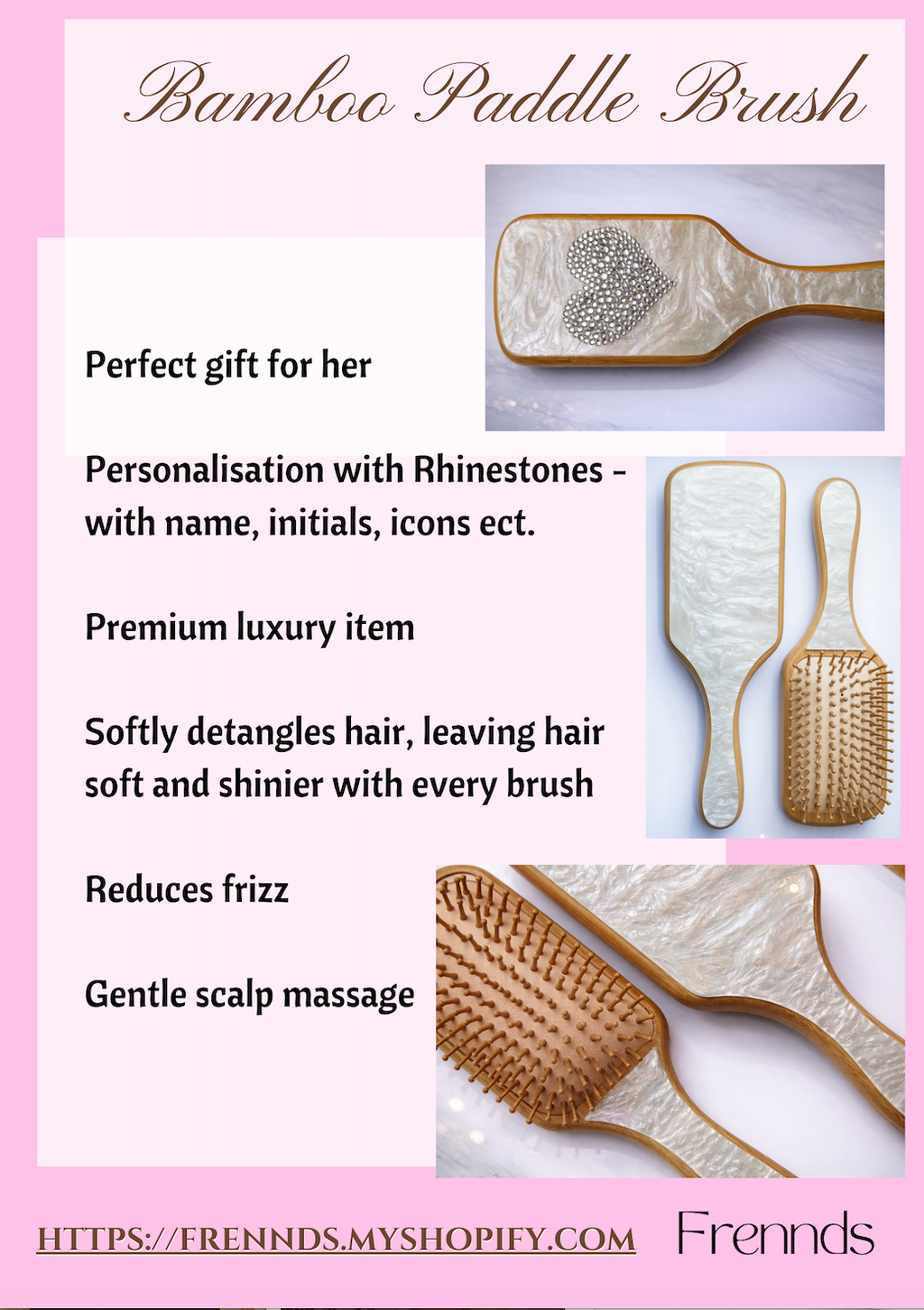 Personalised Large Bamboo Paddle hairbrush